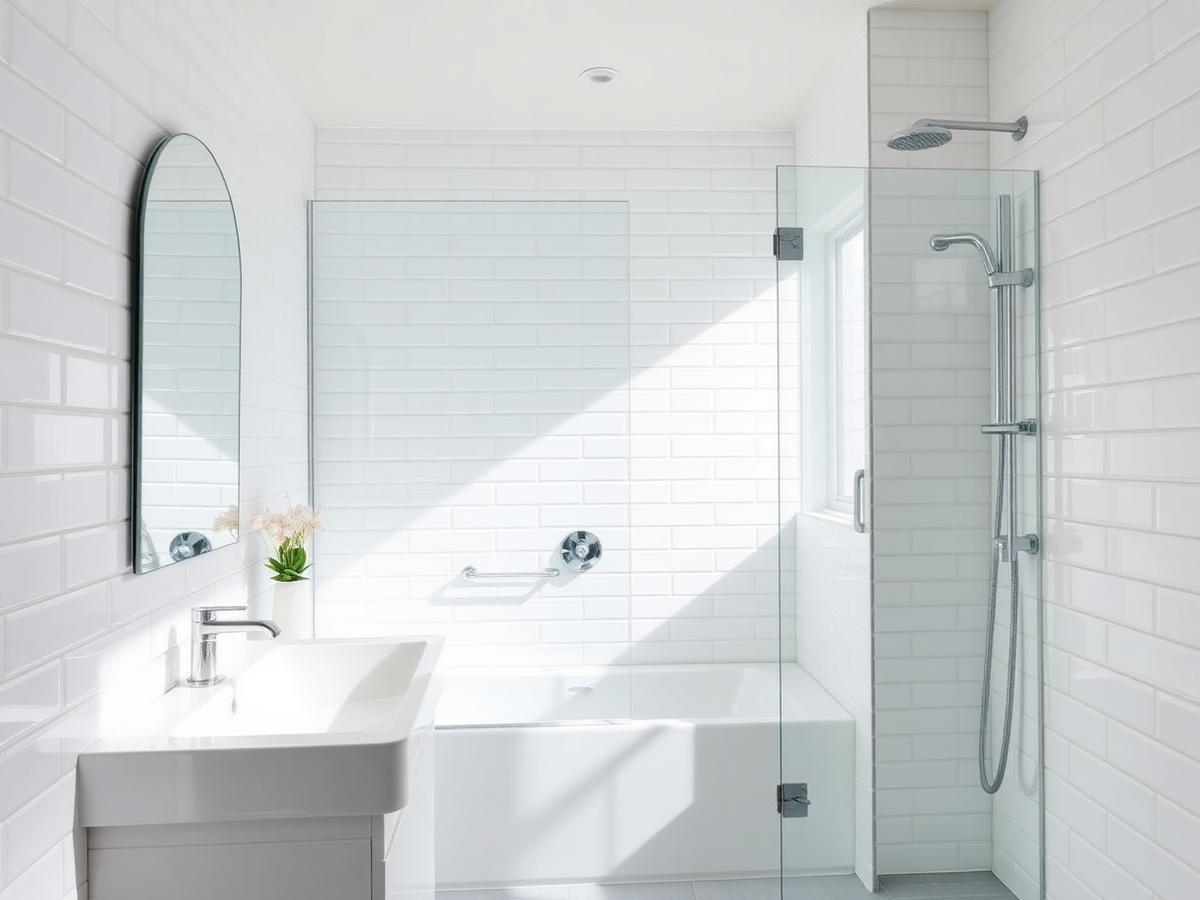 Sparkling clean white-tiled bathroom